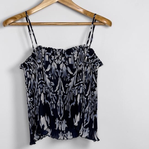 H&M Tops - HM Conscious Pleated Camisole Top Navy White Ikat Print Spaghetti Strap Womens M